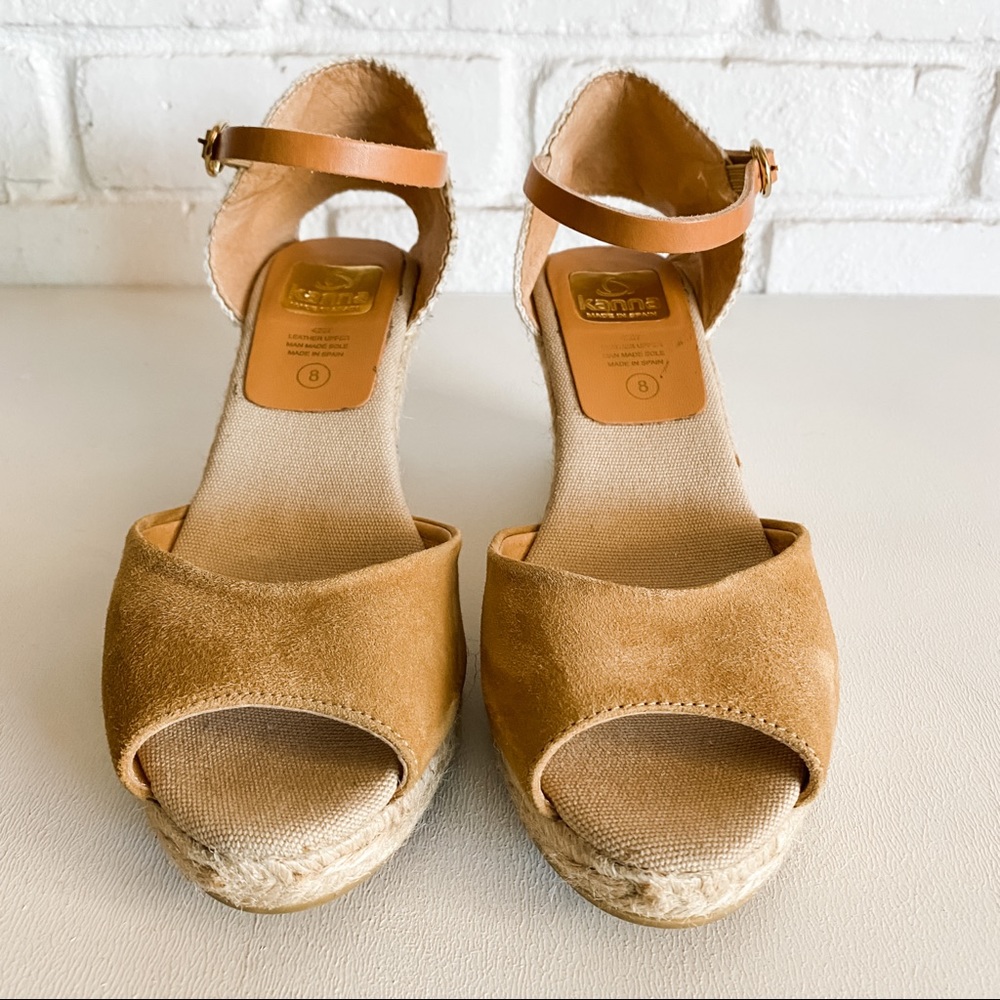 Kanna Espadrille Wedge Sandals Tan Suede Made in Spain